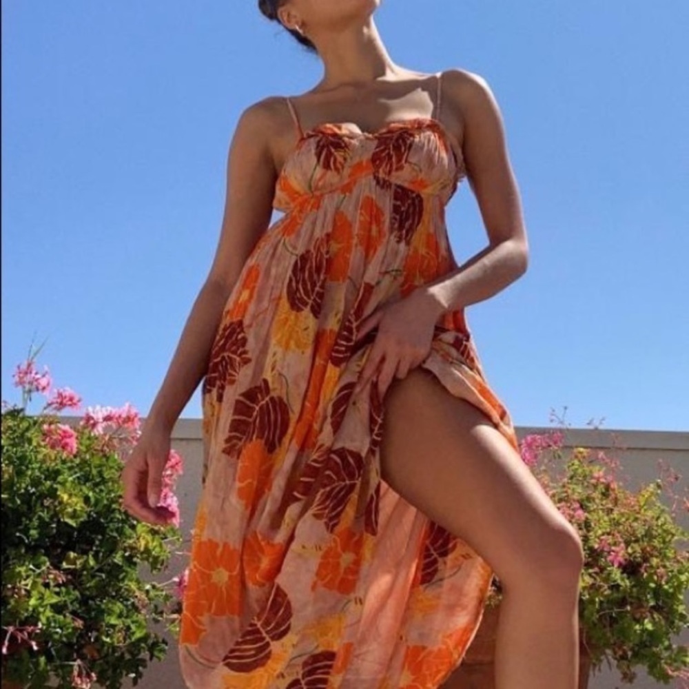 Urban Outfitters Floral Orange and Brown Maxi Dress